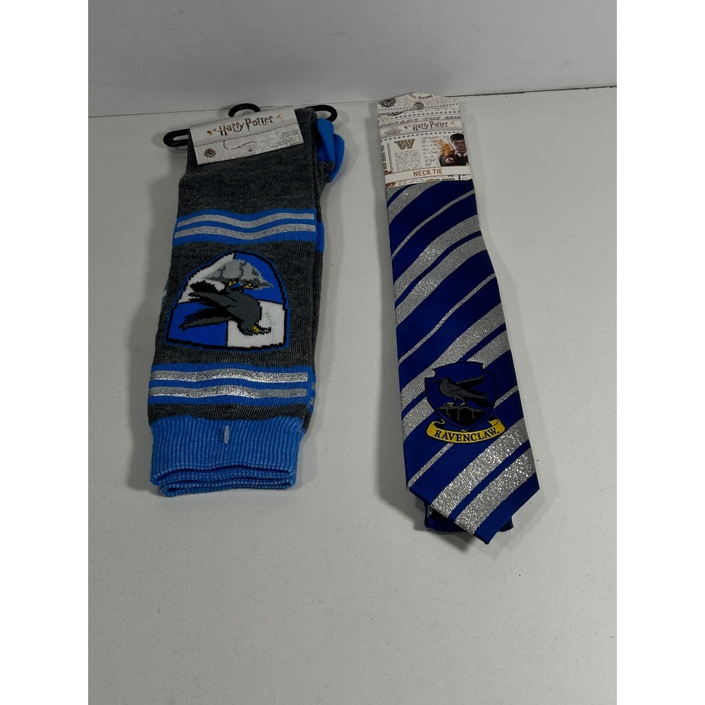 Harry Potter Ravenclaw Necktie and Socks Set Blue Silver Glitter Crest New